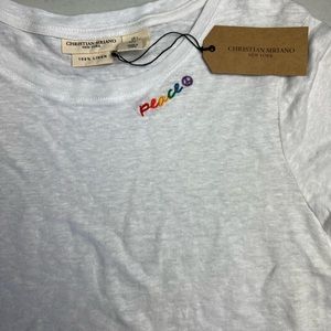 100% LINEN CHRISTIAN SIRIANO Peace White linen  Tee